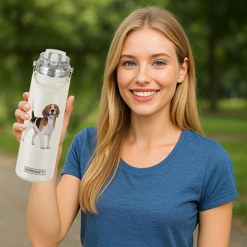 ES Pets SERENGETI 24 Oz Water Bottle Stainless Steel with Spill Proof Lid - Double walled Vacuum Insulated water flask - Realistic 3D Print of your favorite dog (Beagle) - Image 4